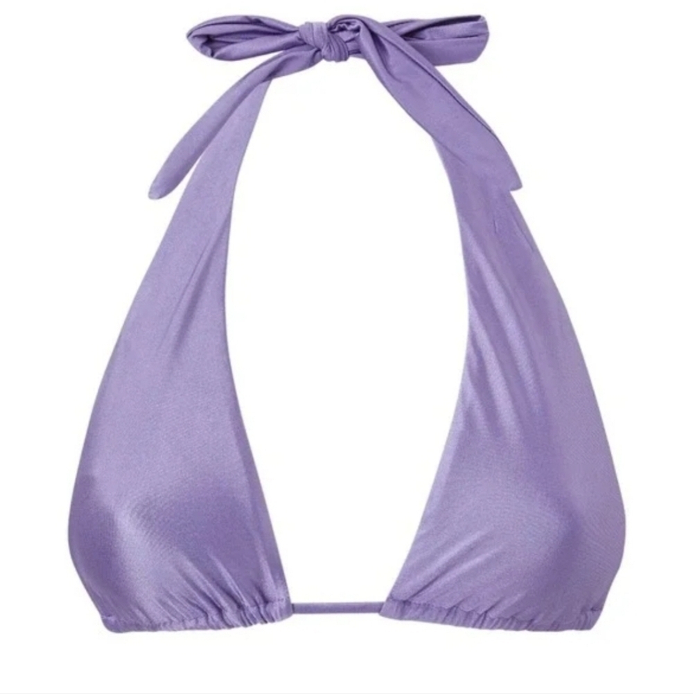Good American Shine Ruched Halter Bikini Top Lilac Mist NWT